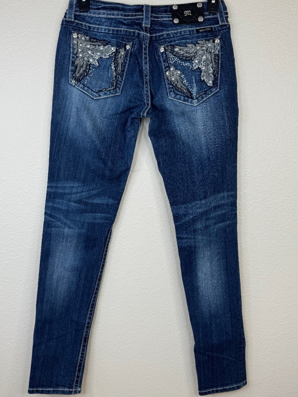 Miss Me Womens 30 Skinny Jeans Low Rise Dark Wash Rhinestone Embellished JP5498S